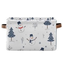 Yayeee Canvas Storage Basket with Handles for Shelves Fabric Bins Closet Organizer, Blue Cartoon Snowmen