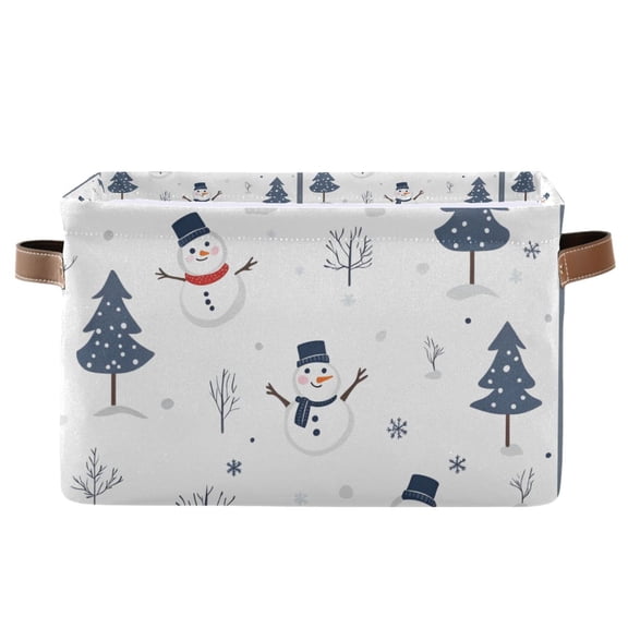 Yayeee Canvas Storage Basket with Handles for Shelves Fabric Bins Closet Organizer, Blue Cartoon Snowmen