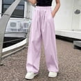thumbnail image 2 of hlysgo Girls Wide Leg Pants Flowy Palazzo Linen Loose Fit Pant Casual Beach Travel Trousers with Pockets Purple Purple,5-6 Years, 2 of 5