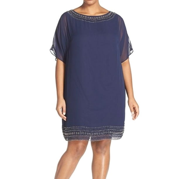 Xscape - Xscape NEW Navy Blue Womens Size 16W Plus Shift Beaded-Hem Dress - Walmart.com