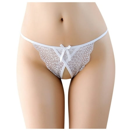 

Qcmgmg Low Waisted Underwear for Women Breathable Lace Panties Women s Stretch Open Crotch Thong