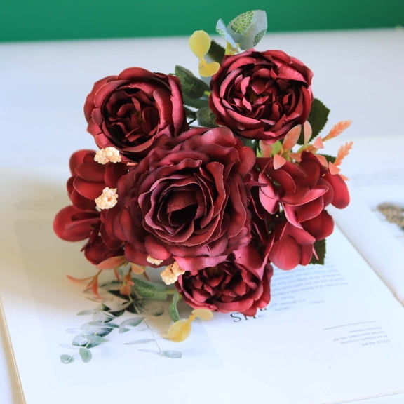 Hwkond Fake Flower Beautiful Artificial Silk Fake Flowers Wedding Valentines Bouquet Bridal Decor Home Decoration,Red