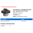 thumbnail image 2 of Fuel Tank Cap - Compatible with 2005 - 2011 Honda Pilot 3.5L V6 GAS 2006 2007 2008 2009 2010, 2 of 2
