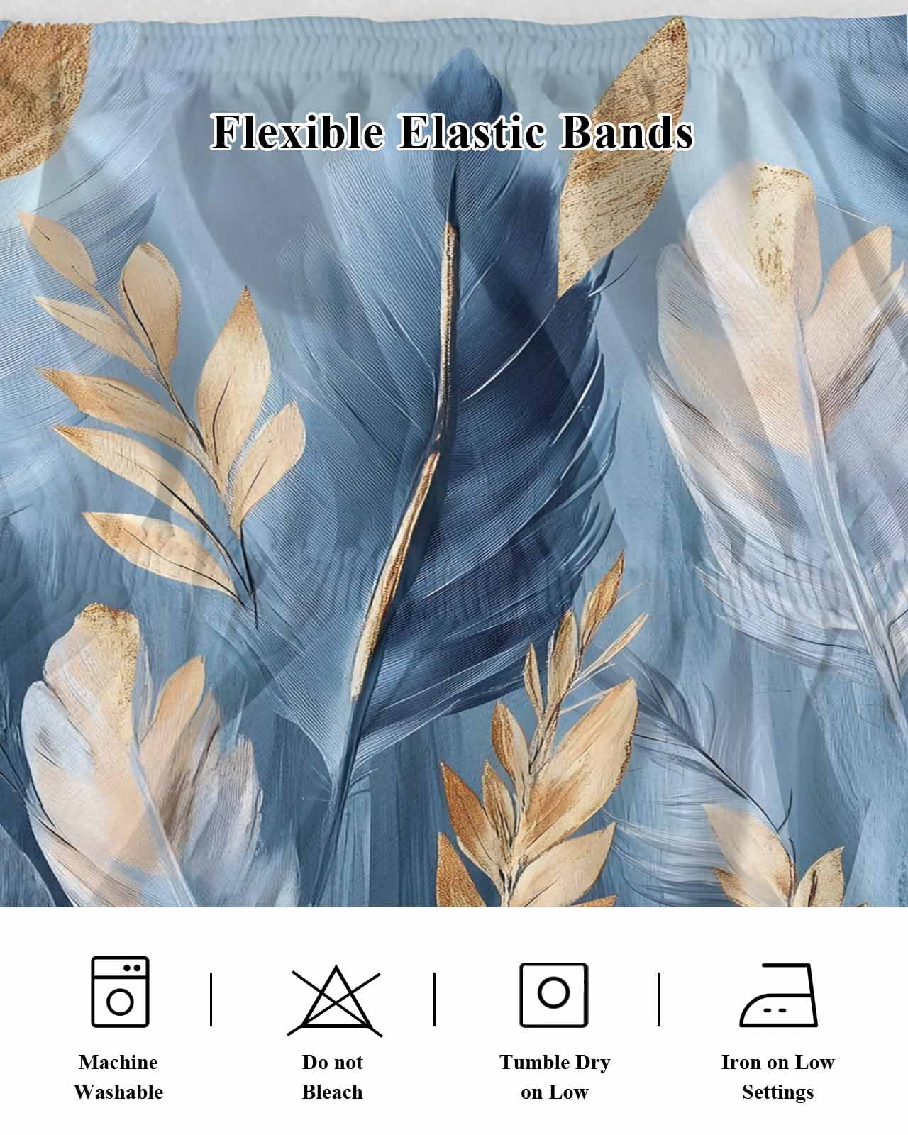 Blue Gold Feather Wrap Around Bed Skirts for Queen Bed 16" Drop,Bed Skirt with Adjustable Elastic Belt Dust Ruffle Bed Valance for Bedroom Hotel Modern Oil Painting Gradient White Bed Frame Cover
