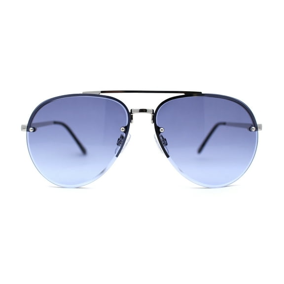 Mens Half Rim Double Bridge Tear Drop Pilot Metal Rim Sunglasses Silver Navy