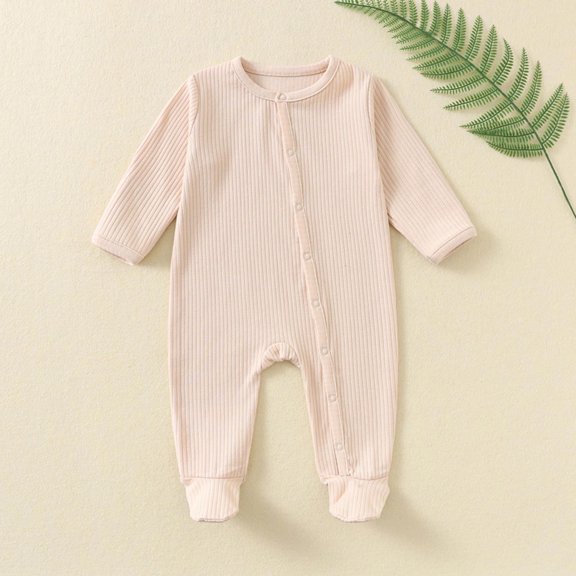 FAIOROI 6 Months Newborn Baby Onesie - Cotton, Long Sleeve Footed, Diagonal Snap for Easy Diaper Change, Hypoallergenic Soft Beige