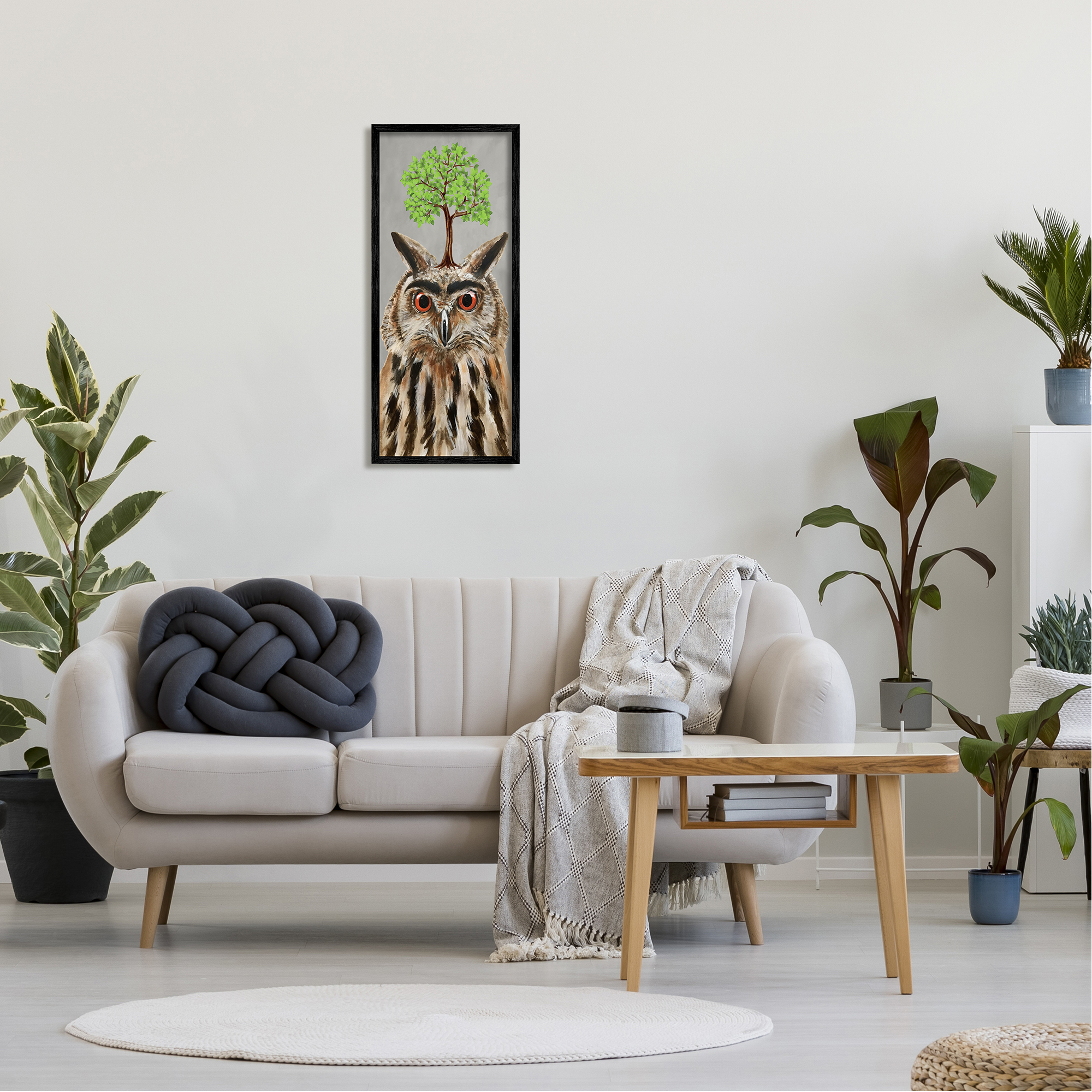 Stupell Industries Owl Tree Growing Wildlife Animals & Insects Painting Black Framed Art Print Wall Art