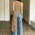 thumbnail image 5 of Women's Crew Neck Sleeveless Long Tank Top Solid Color Asymmetric Slit Hem Slim Fit Casual Summer Cami Vest Khaki, 5 of 7