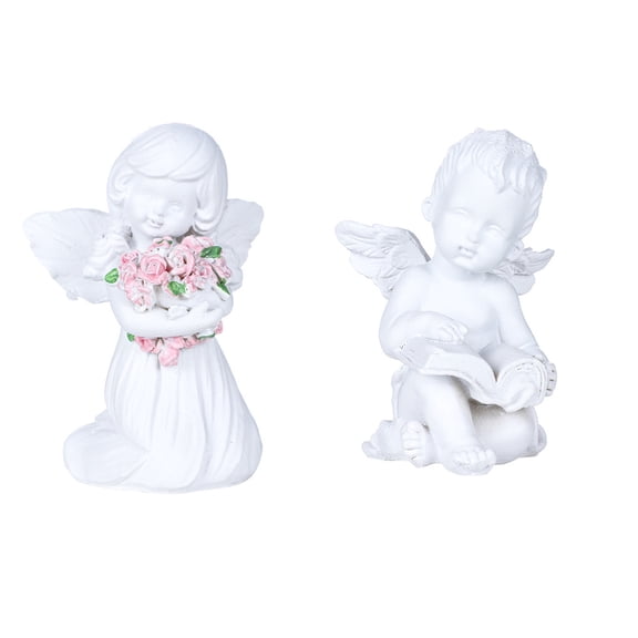 Guardian Angel Statue Healing Angel Collectible Figurines - Set of 2 Little Angel Figurines Holding Flowers and Reading Book Wings Angel Statue for Home Decor,Mother's Day Thanksgiving Christmas
