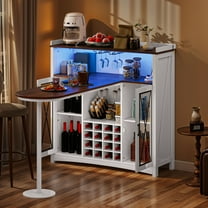 DEXTRUS Home Bar Cabinet with Wine Storage & LED Lights, Bar Table with Power Outlets & Glass Rack, White
