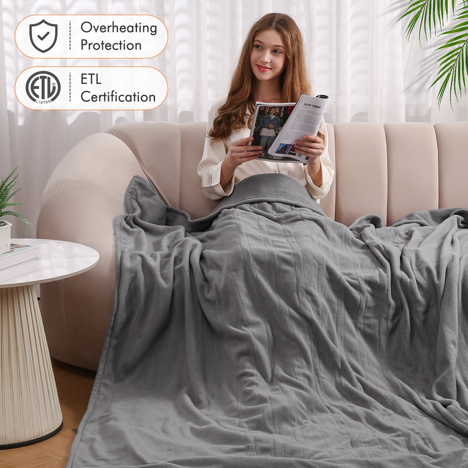 MaxKare Electric Heated Blanket Full Size 77'' x 84'' with 4 Heating  Levels, 10H Auto-off, ETL certification Machine Washable- Gray - Walmart.com