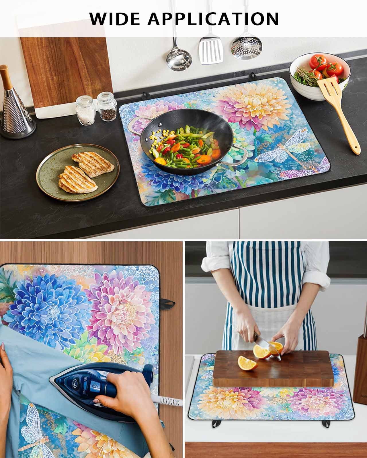 nqOlkjepod Large Induction Cooktop Protector Mat 36"x21", Blue Yellow Spring Floral Stove Top Covers for Electric Stove, Watercolor Summer Botanical Stove Burner Cover Mats, Glass Top Stove Cover