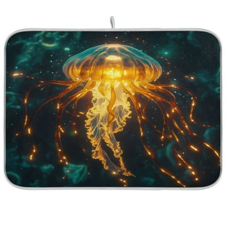 

Dish Drying Mat 16 x 18 Highly Absorbent Microfiber for Dishes Utensils Mysterious Jellyfish