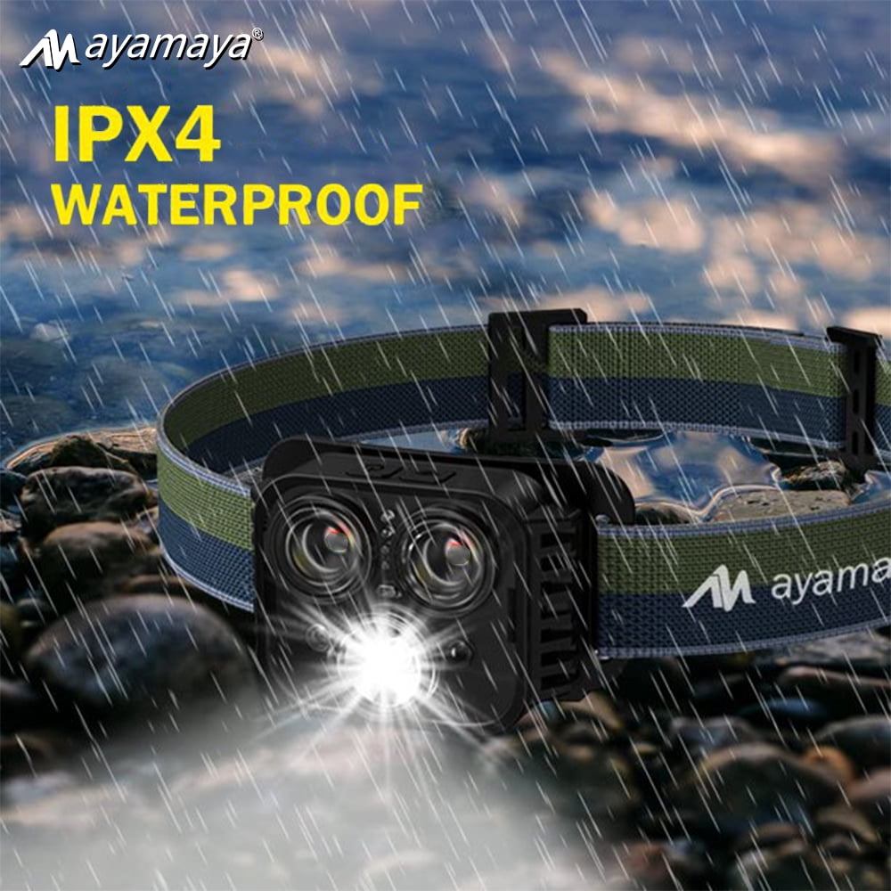 "AYAMAYA LED Headlamp USB Type-A Rechargeable, 500 Lumen Bright Motion Sensor Head lamp Flashlight with Red Light,6 Modes Waterproof Headlight [2 PACK]"