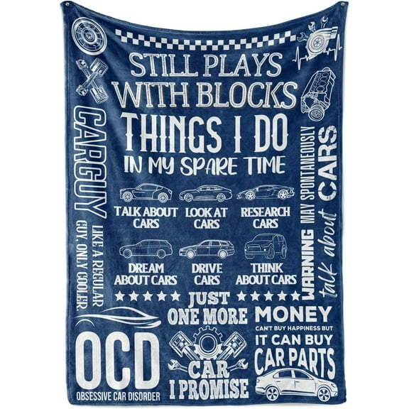 Car Guy Gifts Throws for Men, Flannel Blanket for Car Lovers Mechanics Car Enthusiasts for Birthday, Christmas, Retirement Gift () - Thinking Blue - Thinking Blue - Thinking