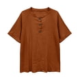 thumbnail image 3 of Tshirts for Women Mid Sleeve Neck Button Solid Daily Casual Blouse Summer Clothes for Women, 3 of 4