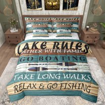 Feelyou Western Lake House Bedding Comforter Set 7pcs, Rustic Boating Sport Lover Queen Bedding Sets, Teens Adult Men Reversible Queen Sheet Sets, Super Cozy Room Decor