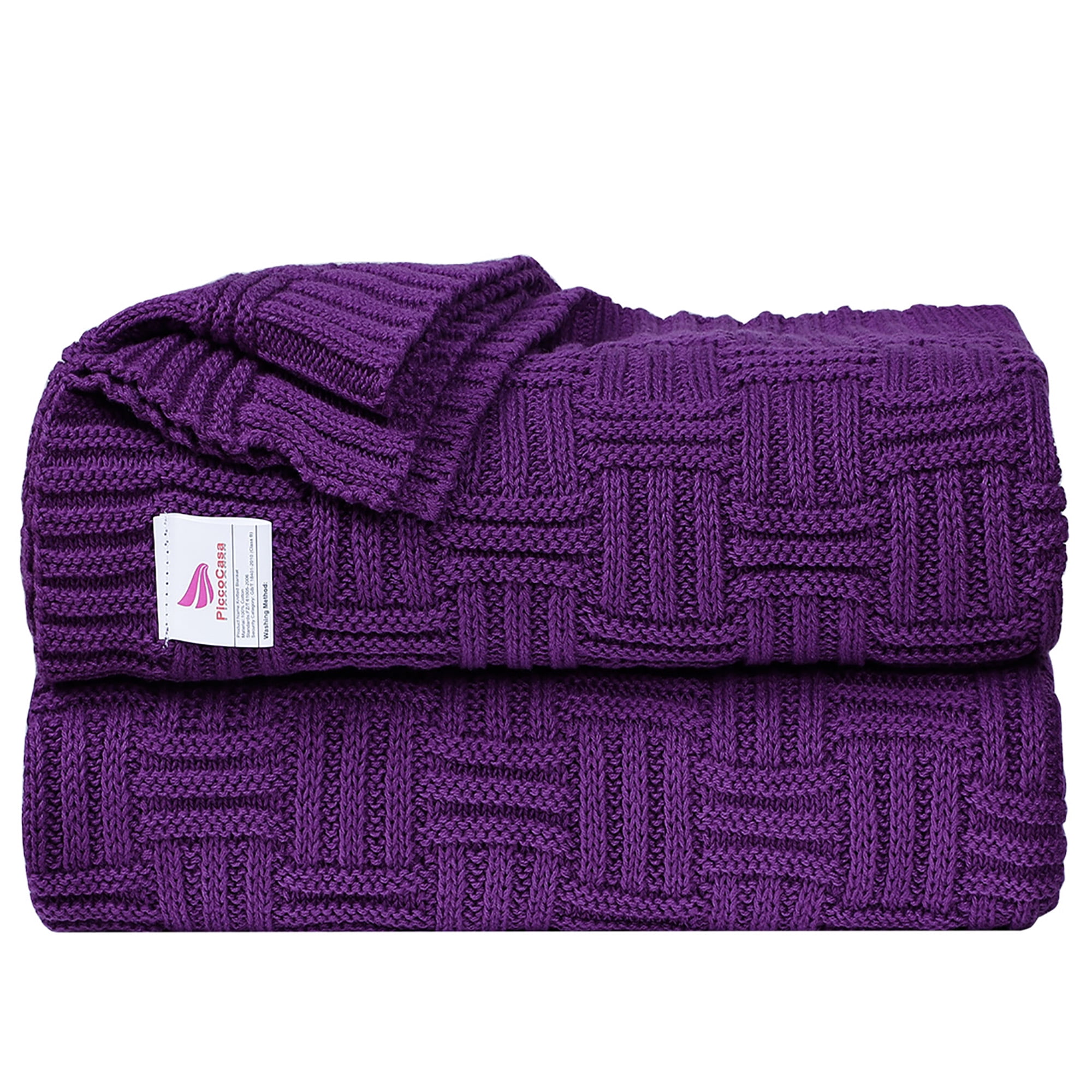 PiccoCasa Cotton Cable Knit Blanket, Breathable Throw Blanket and Couch