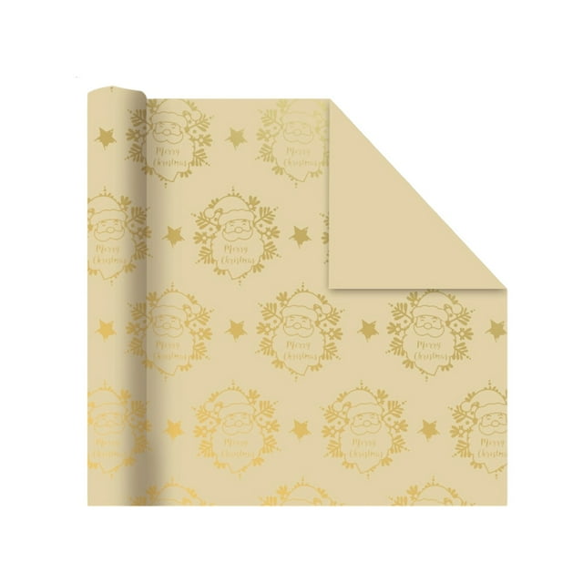 A Gold Foil Kraft Gift Wrapping Paper With Santa Claus Snowflake Pattern For Christmas Presents Large Sheet 19.69X27.56 Inches Design A
