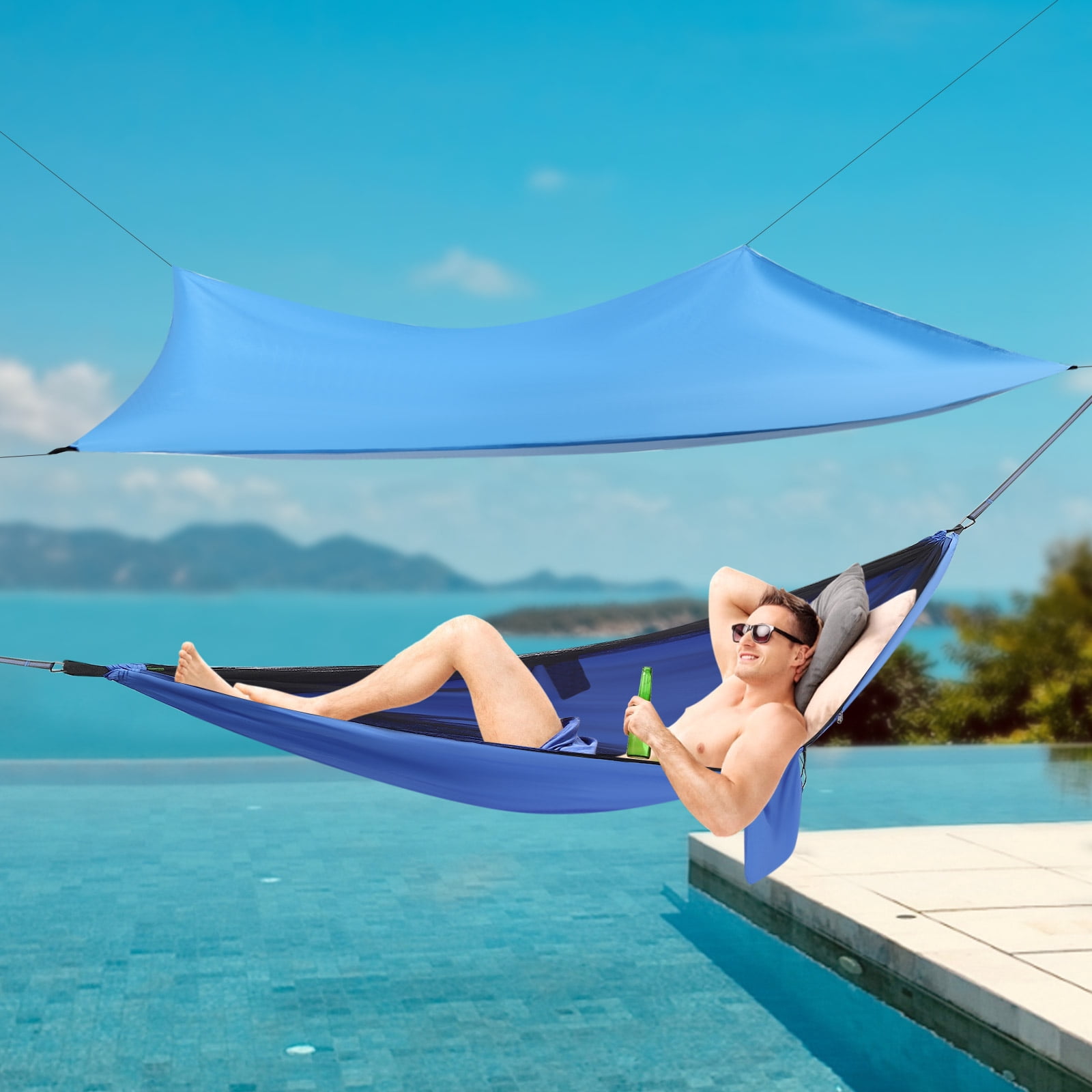 Miumaeov Camping Hammock with Net and Tent Tarp Heavy Duty Tree Strap Portable Nylon Parachute Hammock Load-Bearing Capacity 200kg/440.9lbs