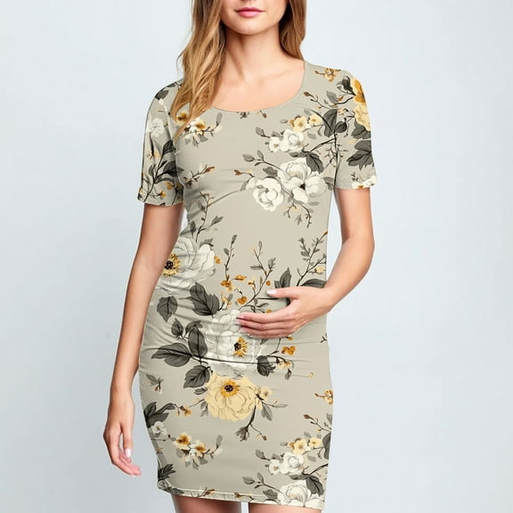 Frwgonr formal Maternity Dress Multicolor Short Sleeve Maternity Dress Ruched Pregnancy Clothes S-XL