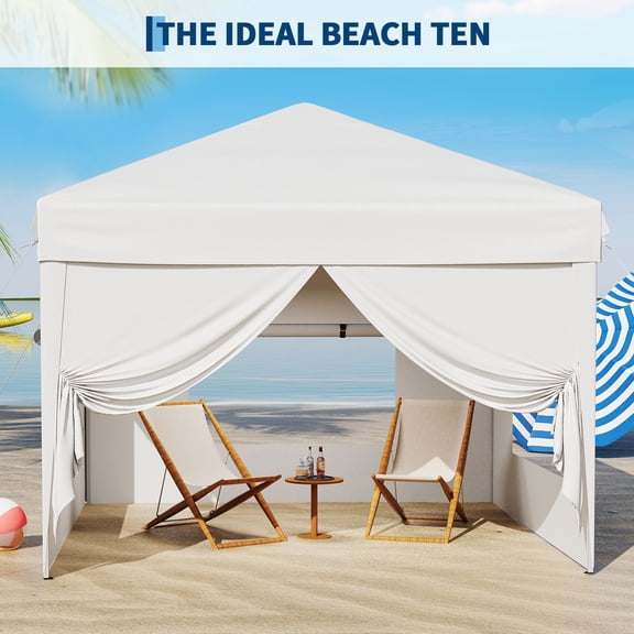 Pop Up Canopy Tent 10x10ft with 4 Sidewalls – Outdoor Sun Shade Shelter – 3 Adjustable Heights – Portable Gazebo with Sandbags & Carry Bag – Easy Up for Backyard, Camping, Parties, Commercial Events