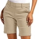 thumbnail image 2 of Pantalones cortos elásticos de cintura alta con bolsillos para mujer - Ropa informal elegante para el trabajo, poliéster, tallas 4-12 EE. UU., tallas grandes disponibles, 2 of 8
