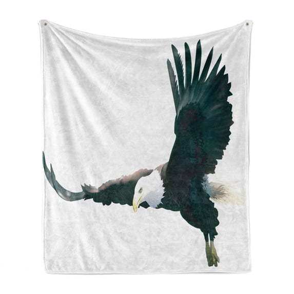 Eagle Soft Flannel Fleece Blanket, Digital Art of a Huge Predator of the Skies with Aggressive Facial Expression, Cozy Plush for Indoor and Outdoor Use, 50" x 70", Black White Yellow, by Ambesonne