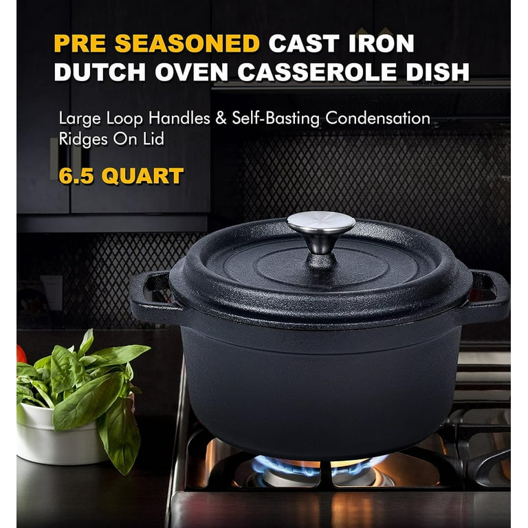 Bruntmor, Enameled Cast Iron Dutch Oven Casserole Dish 6.5 quart Large Loop  Hand