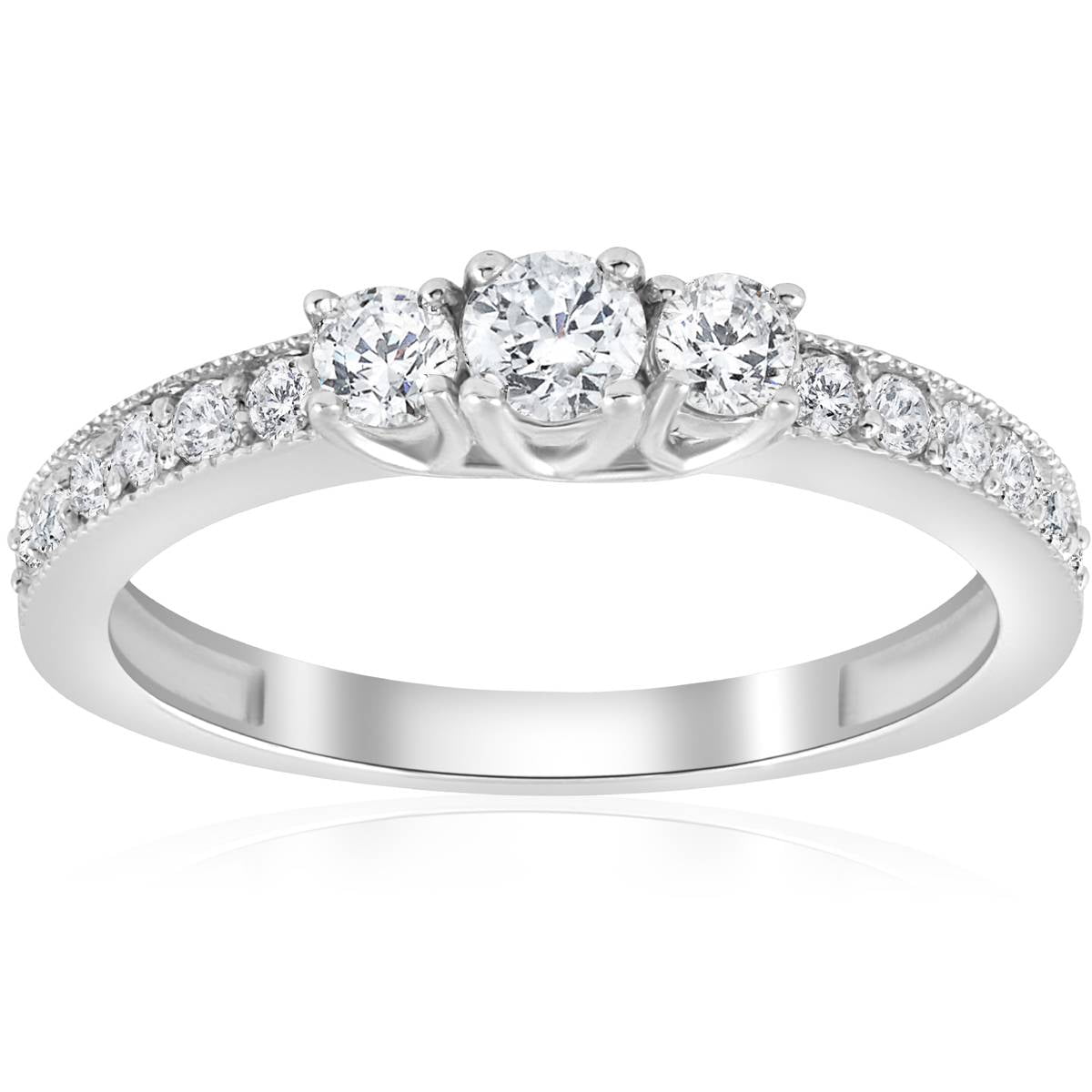 Bague De Fiançailles Diamant Simulé 3,50 Ct Or Blanc 14k — Taille Ronde, Personnalisable