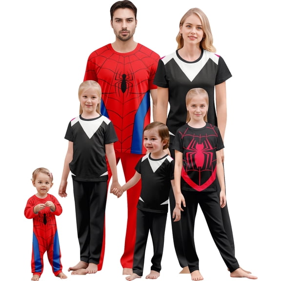 Onlypjs Family Halloween Pajamas Matching Sets Superhero Spider Short Sleeve Sleepwear Loungewear for Women Men Adults Couples