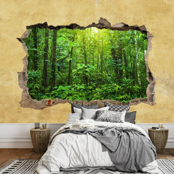 wall26 - Tropical Rain Forest Viewed Through a Broken Wall - Large Wall Mural, Removable Peel and Stick Wallpaper, Home Decor - 66x96 inches