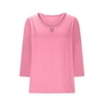 thumbnail image 4 of Women's 3/4 Sleeve Sexy Tops Cut Out O-ring V Neck Casual Trendy Tee Shirts Summer Fall Plain Tshirts (S, Pink), 4 of 6