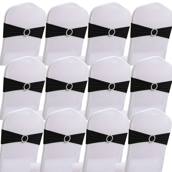 30PCS Chair Sashes Bows Stretch Chair Cover Band with Buckle Slider for Wedding Party Ceremony Reception Banquet Decoration - black