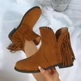 thumbnail image 4 of XUNKUSGA Ankle Boots for Women Fashion Fringe Round Toe Fall Boots Wide Calf Flat Tassel Boots Casual Hidden Wedge Heels Booties for Women 36-43 Brown, 4 of 8