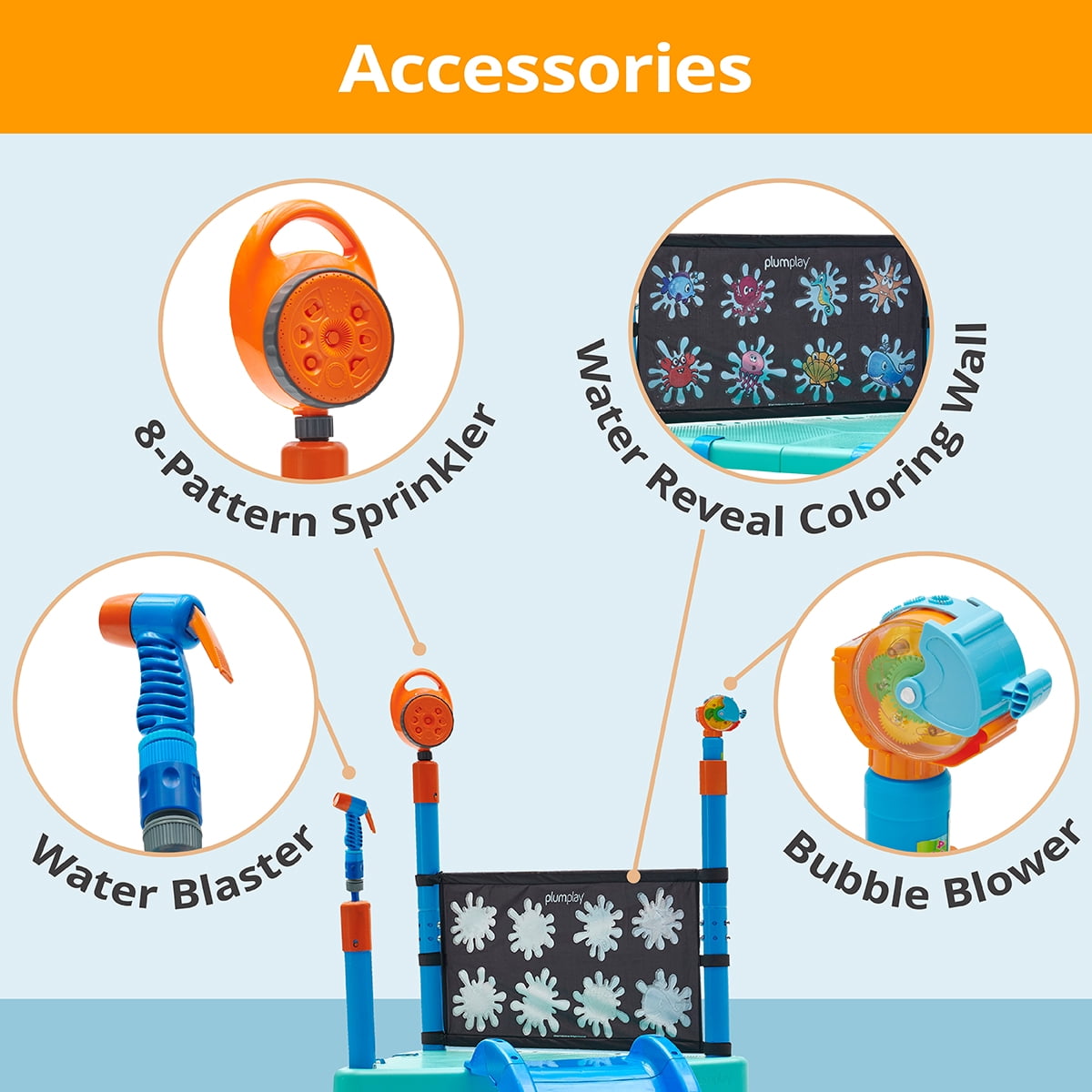 Plum Play Kids Splash Pad Station Water Slide Play Equipment - Outdoor Toddler Water Toys, Sprinkler Pool for Kids, Backyard Water Park with Bubble Blower, Water Reveal Coloring Wall Ages 3 Years+