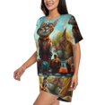 thumbnail image 3 of Womens Pajama Sets With Pocket, Riverside Meditating Cat Lounge Sets Short Sleeve Sleepwear PJ Sets for Women, 3 of 6