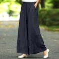 thumbnail image 2 of Jerdar Womens Linen Blend Wide Leg Pants Elastic Waist Floral Embroidered Palazzo Trousers With Pockets for Summer Beach And Daily Wear L, 2 of 6