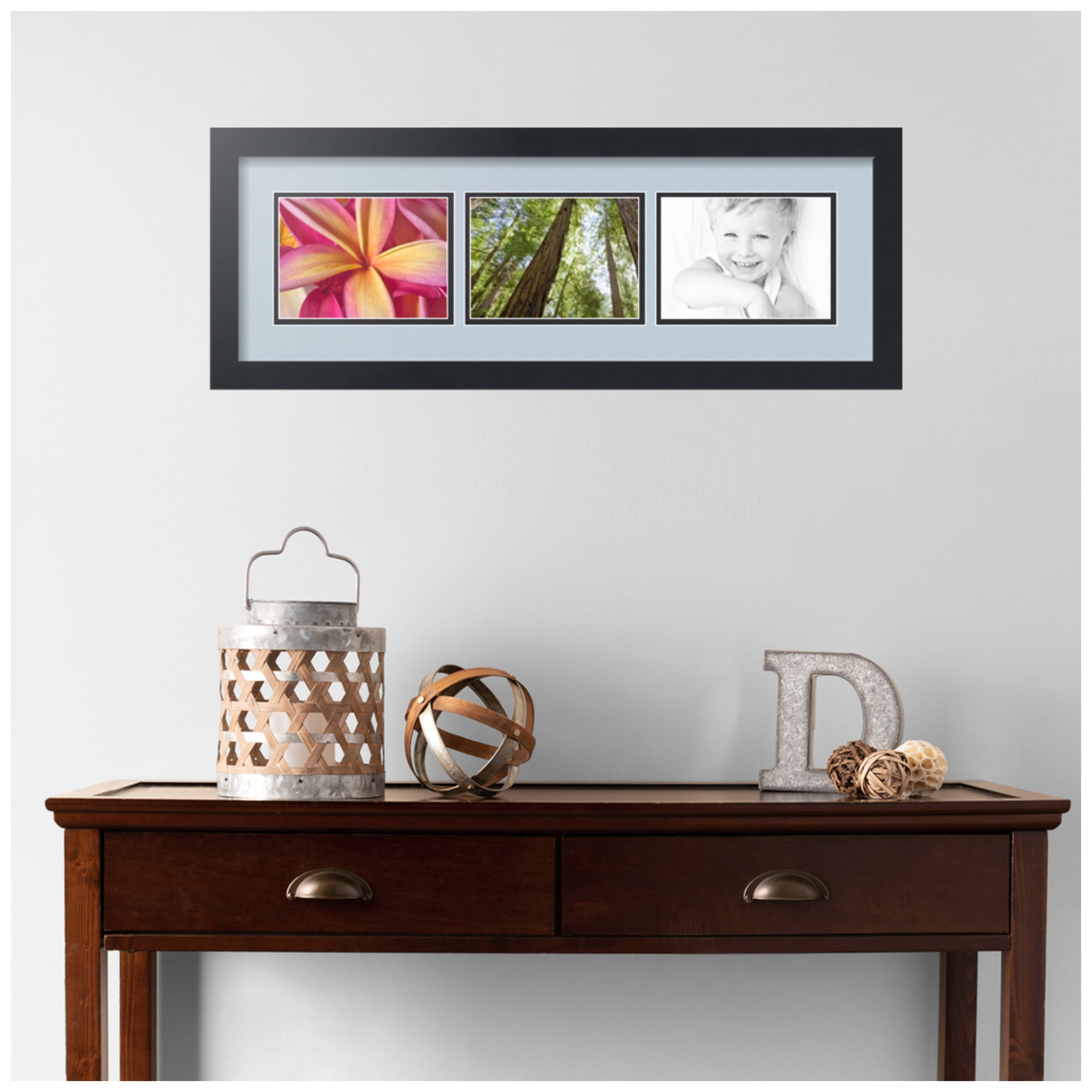 ArtToFrames Collage Photo Picture Frame with 3 - 5x7" Openings, Framed in Black with Baby Blue and Black Mats (CDM-3926-2135)