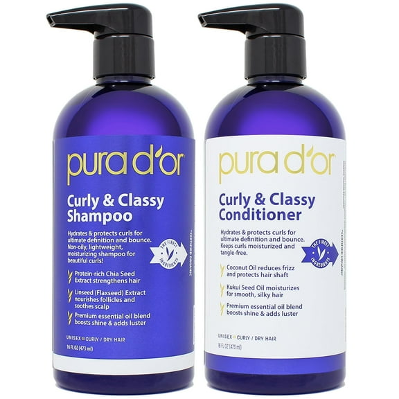 PURA D'OR Curly & Classy Shampoo and Conditioner Set (16 Fl Oz x 2)