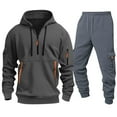 thumbnail image 5 of UVEASISHA Mens Tracksuit 2 Piece Quarter Zip Drawstring Hoodies and Cargo Sweatpants Sets Soft Fleece Lined Hooded Sweatsuits Set Fall Outfits Dark Gray M, 5 of 5