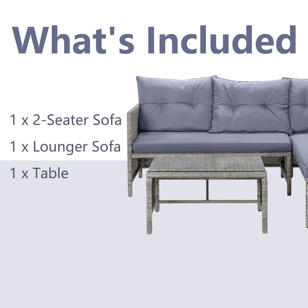 3 Piece Patio Furniture Set, All-Weather Outdoor Sectional Sofa Set, PE Rattan Conversation Set with Table & Cushions, Wicker Furniture Couch Set for Patio Deck Garden Poolside Yard