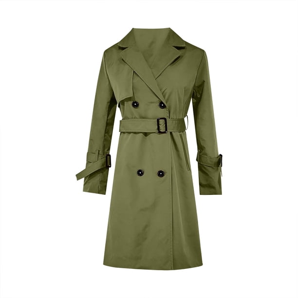WCMZJ Women's Double Breasted Trench Coats Mid-Length Belted Overcoat Long  Dress Jacket with Pockets Classic Lapel Outerwear Coat Army Green XL -  Walmart Business Supplies