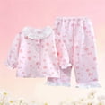 thumbnail image 5 of Conjunto de ropa de casa para niños con cuello vuelto y manga larga, pijama pequeño y fresco con solapa y ribete de encaje para niñas, conjunto de dos piezas, ropa transpirable para bebé con aire acon, 5 of 5