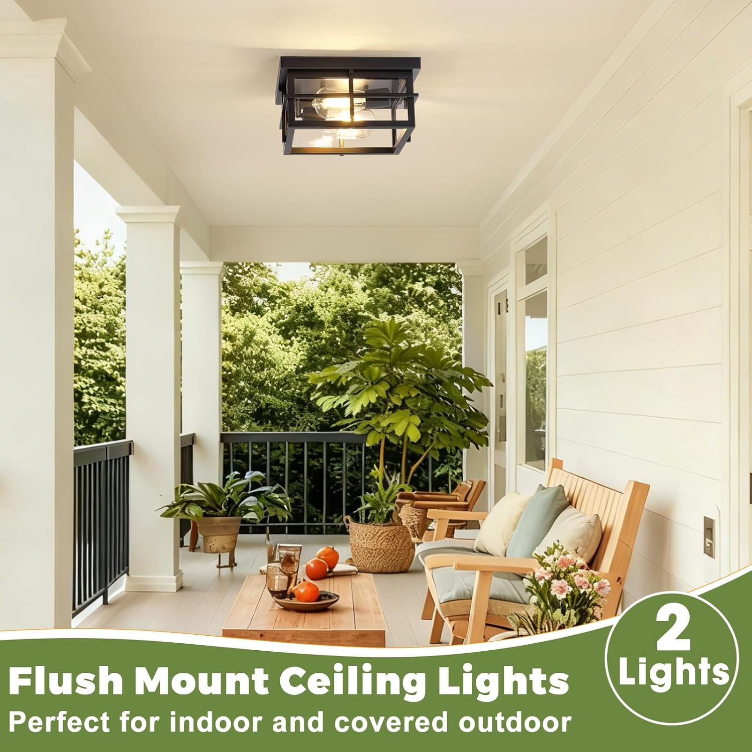 Flush Mount Ceiling Lights, 2-Light Hallway Ceiling Lighting Fixtures, Farmhouse Metal Cage Ceiling Lights for Entryway Kitchen