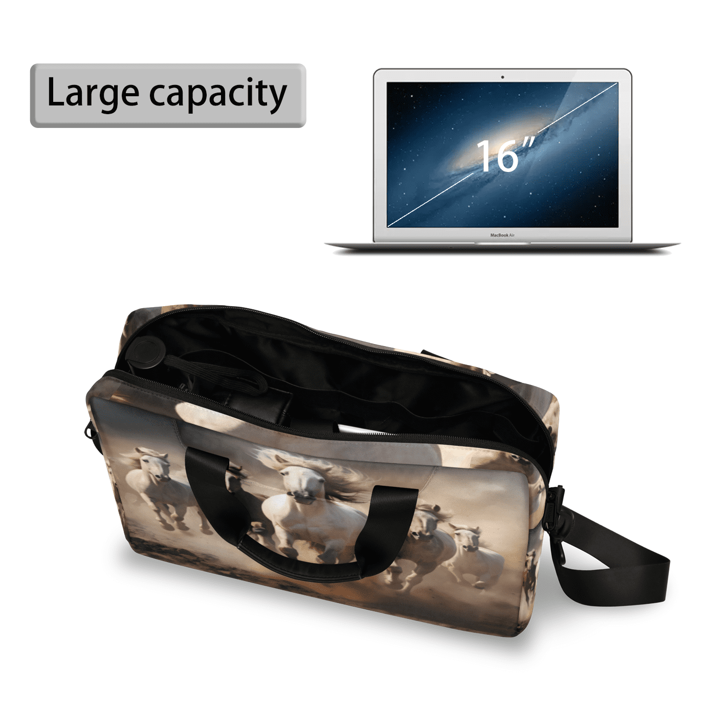 Herdesigns Running Horse Laptop Bag for Women Men, Computer Case Briefcase Messenger Bags, 15-15.6 inch Laptop Sleeve Shoulder Bag
