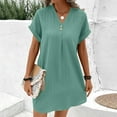 thumbnail image 4 of LADIGASU Women Casual Solid-neck Short Sleeve Dress Pocket Split Hem Strap Dress, 4 of 9