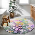 thumbnail image 3 of Round Rugs 4Ft, Teal Spring Floral Round Area Rug Washable Indoor Throw Carpet, Modern Oil Painted Daisy Botanical Soft Non Slip Circle Rug for Kitchen Nursery Room Home Decor Aesthetic, 3 of 8