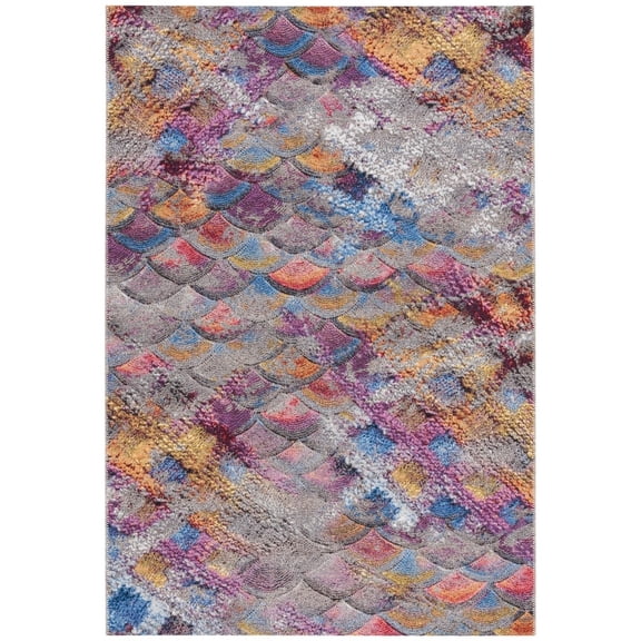 SAFAVIEH Barbados Lorcan Geometric Indoor/Outdoor Area Rug, Grey Purple/Blue Gold, 5'3" x 7'6"