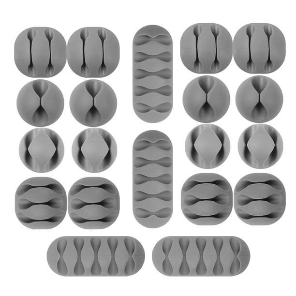 EeaseMX Juego de 20 sujetadores de cables de escritorio flexibles de TPR con múltiples orificios, herramienta de bobinado combinada (gris)